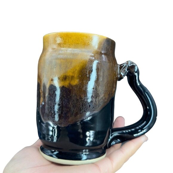 Hand Made Studio Art Pottery Coffee Cup Mug Marked Beeds Pottery Drip Glaze Larg - Picture 12 of 13